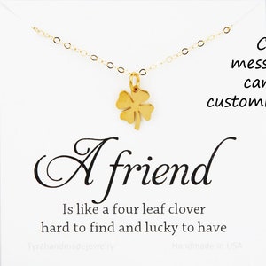 Four leaf clover necklace,shamrock necklace,lucky charm,Best friend gift,St Patricks Day gift,sisterhood,birthday gift,custom jewelry card image 3