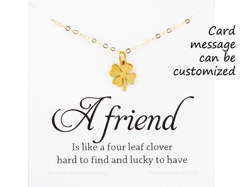 Four leaf clover necklace,shamrock necklace,lucky charm,Best friend gift,St Patricks Day gift,sisterhood,birthday gift,custom jewelry card image 3