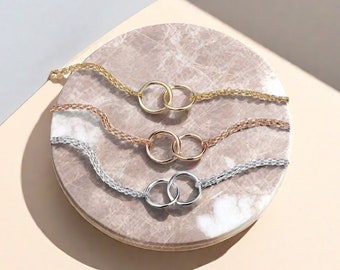 Best Friends Bracelet,Silver,Rose gold,Two Circle Bracelet,Eternity love circle,Sisterhood gift,Wedding jewelry,Bridesmaid gift