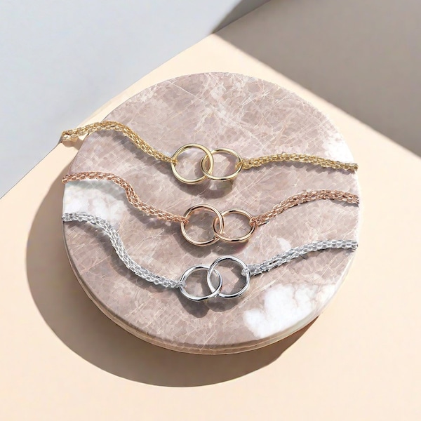 Best Friends Bracelet,Silver,Rose gold,Two Circle Bracelet,Eternity love circle,Sisterhood gift,Wedding jewelry,Bridesmaid gift
