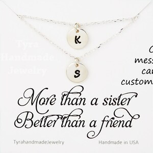 Silver Double Layer initial necklace,custom font monograms,hand stamped couple initials,sisters jewelry,mother and baby,personalized card silver wth note card