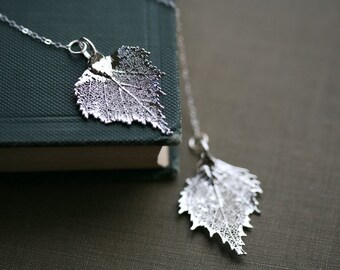 Double Birch leaf lariat,Real leaf necklace,mother jewelry,birthday gift,two leaf friend gift,bridesmaid gift,anniversary gift,nature charms