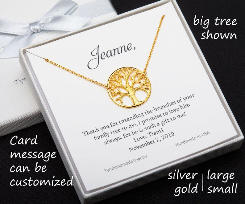 Family Tree Necklace with custom message card,tree of life necklace,Mother's day gift,Mother of the groom gift,mother in law gift 