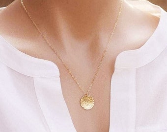 Large hammered disc necklace,big textured circle necklace,textured disc necklace,Large round tag.Silver,gold,rose gold,