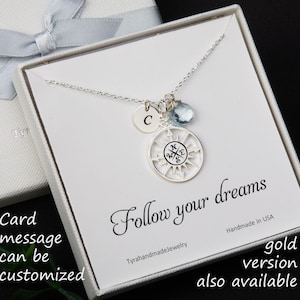 Große Kompass erste Stein Halskette, personalisierte Kompass Halskette, beste Freundin Geburtstagsgeschenk, Graduierung Geschenk, Schwester Geschenk, Brautjungfer Geschenk