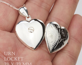 Sterling silver heart urn locket with photo and custom engraving,memorial urn locket,cremation remain locket,Etched floral heart locket