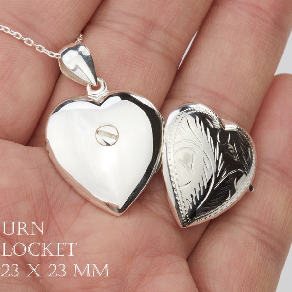 Sterling silver heart urn locket with photo and custom engraving,memorial urn locket,cremation remain locket,Etched floral heart locket