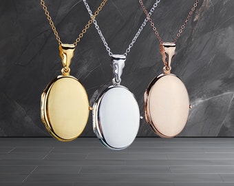 Engraved silver rose gold oval locket with photo,memorial oval locket,Mother&#39;s day gift,anniversary gift,remembrance locket,Valentine&#39;s day