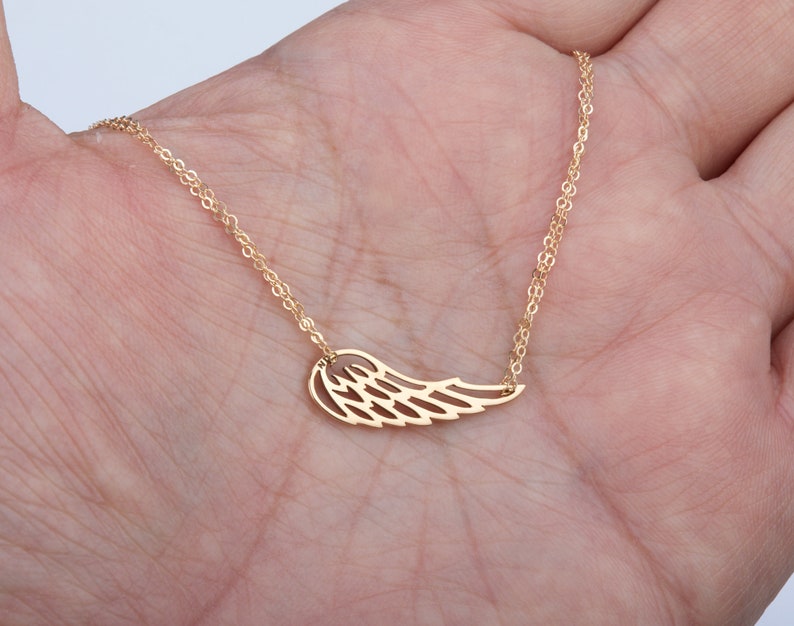 Angel Wing necklace,Gold Wing delicate necklace,Memory wing necklace,Bridesmaid gifts,Everyday jewelry,Wedding bridal Jewelry,friend gift image 2