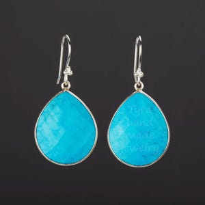 Grandi orecchini a goccia turchesi, orecchini con pietra blu grande, orecchini per la nascita a dicembre, orecchini con abito blu, regalo di anniversario, biglietto personalizzato