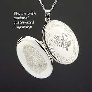 Large engraved sterling silver locket with photo,large oval locket,family loss locket,wedding locket gift,Memorial locket,Valentine&#39;s day