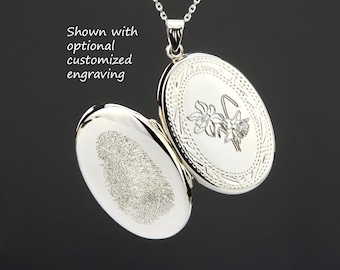 Large engraved sterling silver locket with photo,large oval locket,family loss locket,wedding locket gift,Memorial locket,Valentine's day