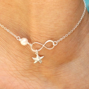 Sterling Silber Unendlichkeit Seestern Fußkettchen,Strand Thema Hochzeit,personalisierte Geburtsstein,Mutter Schmuck,Mutter des Bräutigams,personalisierte Notiz,Geburtstag