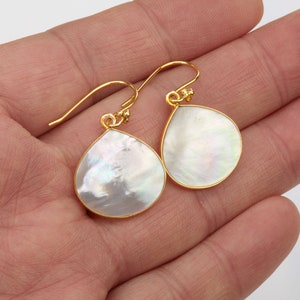 Pendientes grandes de nácar en forma de lágrima, pendientes, piedra preciosa natural, regalo de cumpleaños de junio, tarjeta de joyería personalizada
