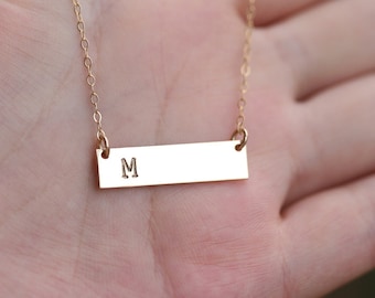 Initial bar necklace,engraved monogram bar,Personalized bar,date,coordinate,name,bible verse bar,Contemporary Bridesmaid&#39;s jewelry