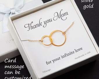 Two circle necklace,Eternity Circle,Interlocked karma circle,Mom Daughter gift,mother of bride gift,Mother's Day gift,best friend necklace