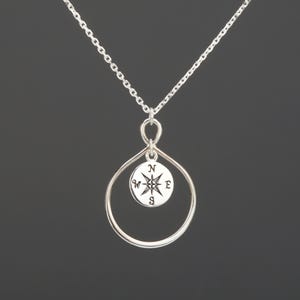 Sterling Silver Infinity Compass Necklace, Friendship Jewelry, Graduation Gift