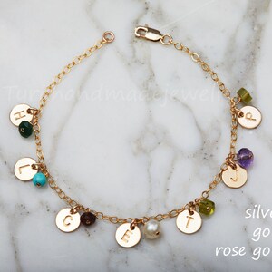 Grandma jewelry,Personalized initial stone bracelet,Multiple initial disc/brithstone 14k gold bracelet for Super Grandma,Grandmother gift image 4