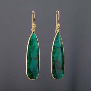 Pendientes largos de esmeralda, pendientes de esmeralda grandes reales, pendientes de piedras preciosas naturales, pendientes de lágrima, regalo de cumpleaños de mayo, regalo para madre, tarjeta de joyería personalizada