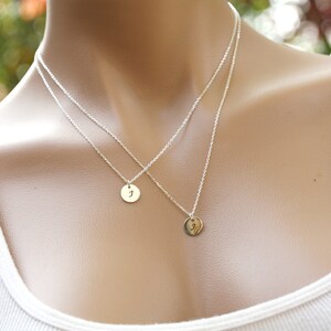 Silver Double Layer initial necklace,custom font monograms,hand stamped couple initials,sisters jewelry,mother and baby,personalized card image 7