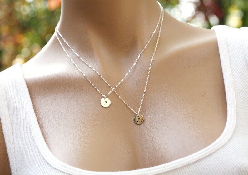 Silver Double Layer initial necklace,custom font monograms,hand stamped couple initials,sisters jewelry,mother and baby,personalized card image 7