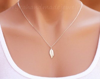 Feather Necklace,Sterling silver,Gold filled,layering necklace,Fall Wedding,Bridesmaid gift,Wedding jewelry gift,Birthday,Everyday jewelry