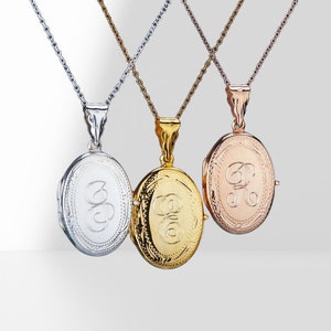 Quarter size engraved sterling silver oval locket with photo,decorative border,memorial locket,anniversary gift,Monogram locket with photo