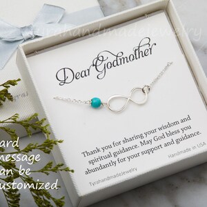 Godmother gift,Godmother infinity bracelet,Godmother thank you card,Infinity turquoise bracelet,mother in law gift,custom message card image 2