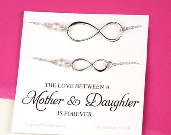 Mother daughter infinity charm bracelet set,Friendship bracelet, Best friend gift, Infinity bracelet, pearl bracelet, sisters, birthstone