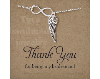 Infinity Angel Wing Lariat Y collana, Sterling Silver Wing collana delicata, collana memory wing, regali damigella d'onore,,Gioielli da sposa da sposa