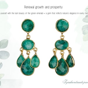 Pendiente de esmeralda de tres niveles, pendiente de lámpara de araña de esmeralda verde intenso, pendiente colgante de gota de esmeralda, pendiente de nacimiento de mayo, regalo de madre, regalo de aniversario