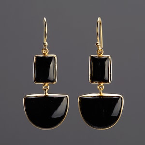 Two tier black onyx earring,mixed geometry black onyx earring,rectangle half circle black onyx,black stone earring,mother gift,custom note