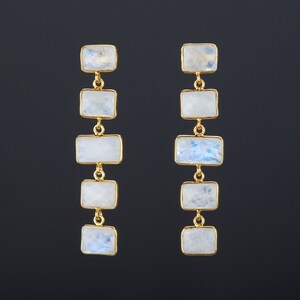 Orecchino di pietra di luna a cinque livelli, orecchino lungo di pietra di luna penzolante, corda di pietra di luna quadrata, gemma naturale, regalo di compleanno di giugno, regalo della madre, anniversario
