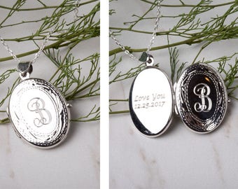 Engraved sterling silver locket,Date locket,Custom quote locket,Long layered necklace,Name locket,Memory photo locket,Valentine's day gift