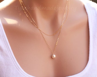 Double-Layer-Halsband und Perlenhalskette, Hochzeitsschmuck, Brautschmuck, Juni Geburtstagshalskette, Muttergeschenk, kundenspezifische Anmerkung Karte