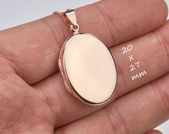 Large rose gold plated over sterling silver oval photo locket,custom engrave memorial locket,Mother gift,remembrance locket,family loss gift