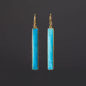 Orecchini lunghi in turchese, sottili pietre turchesi, orecchini lunghi e sottili in vero turchese sfaccettato, regalo per la festa della mamma, regalo di anniversario, biglietto di auguri personalizzato
