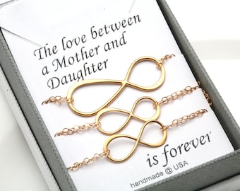 Mother Daughter Jewelry Set,Infinity Bracelet Set,Infinity figure eight Charm,Mothers Day gift,Gift for mother,personalized note