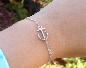 Sterling Silber seitwärts Anker Armband,Stärke Hoffnung Anker Armband,Navy Frau Geschenk,Graduierung Geschenk,Brautjungfer Geschenk,benutzerdefinierte Schmuck Karte