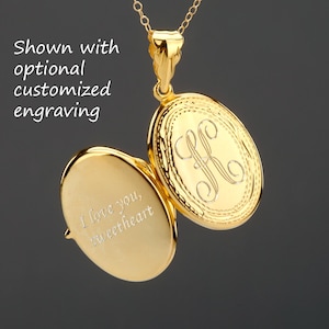 Custom engrave gold plated locket with photo,memorial locket with etched border,remembrance locket,Mother&#39;s day gift,anniversary locket