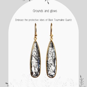 Pendiente largo de cuarzo rutilado negro, cuarzo turmalina negro facetado, piedra preciosa larga de naturaleza real, regalo de cumpleaños, regalo de aniversario, nota personalizada