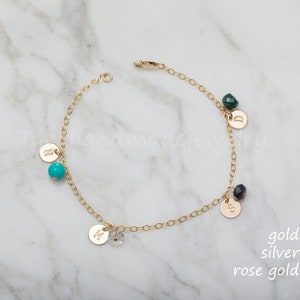 Grandma jewelry,Personalized initial stone bracelet,Multiple initial disc/brithstone 14k gold bracelet for Super Grandma,Grandmother gift image 7