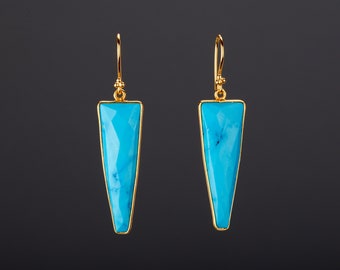 Turquoise Triangle Dangle Earrings, Gold Vermeil Bezel