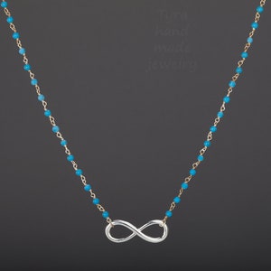 Beaded turquoise Infinity necklace,beaded gemstone necklace,infinity custom gemstones,Gold figure eight necklace,Mother Jewelry,best friend image 2