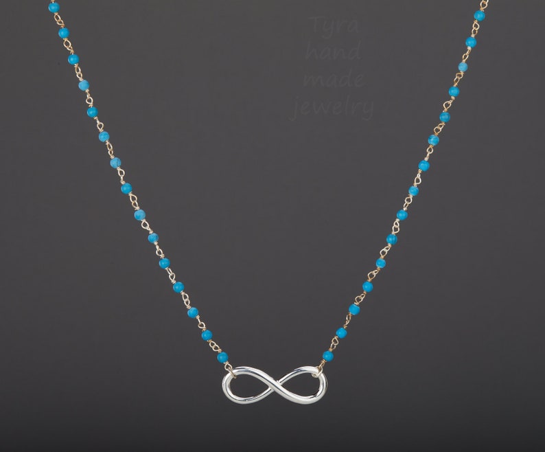 Beaded turquoise Infinity necklace,beaded gemstone necklace,infinity custom gemstones,Gold figure eight necklace,Mother Jewelry,best friend image 2