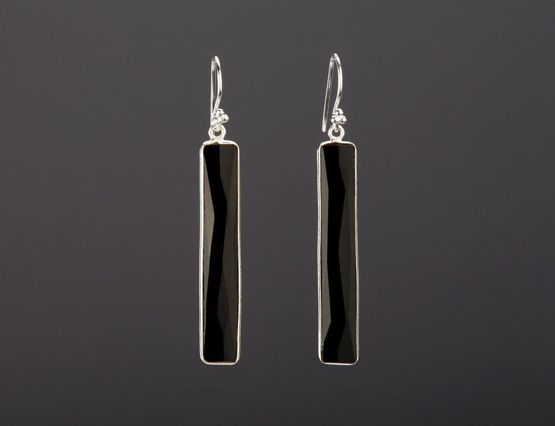 Boucles D'oreilles Argent Massif 925 Et Onyx Noir - Forme Triangulaire - Neuves Avec étiquettes