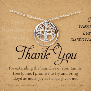 Colar de karma da árvore genealógica, presente de dia das mães, presente de mãe, presente de mãe do noivo, presente de sogra, presente de noiva para mãe, cartão personalizado