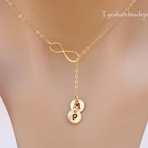 Gold Infinity initial necklace,Monogram necklace,custom font,Sideways infinity lariat,Friendship forever,family initials,bridesmaid necklace