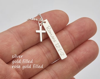 Silver/Gold/Rose gold Custom bible verse bar necklace,cross bar necklace,Christian faith necklace,godmother gift,baptism confirmation gift