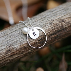 Personalized Karma circle necklace,initial necklace,custom font monogram,bridesmaid gift,wedding Jewelry,pearl jewelry,best friend gift